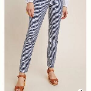 Anthropologie womens size 10 medium essential slim blue white stripe trouser pan